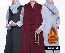 Roupa de buda quente de alta qualidade para inverno, robe de meditação zen lay, monhões budista shaolin, kung fu, casaco colete cinza/vermelho/azul 2024 - compre barato