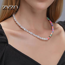 ZYZQ Bohemian Style For Women Colorful Ceramic Necklace Faux Pearl One Word Buckle Necklace Ethnic Style Dinner Jewelry 2024 - buy cheap