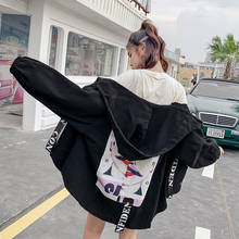 2021 New Harajuku Loose Black Autumn Denim Jacket Women Chaqueta Mujer Staggered Printing Streetwear Clothes 2024 - buy cheap