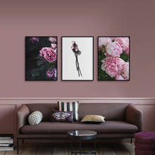 Nórdico floral rosa peônia pintura da lona flor arte da parede poster e impressão para o quarto sala de estar moderna decoração casa 2024 - compre barato