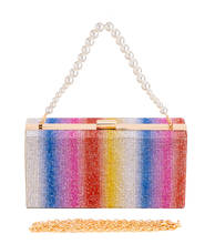 2021 arco-íris strass bolsa de noite mulheres, designer elegante festa de casamento bolsa de mão pérola bolsa de ombro corrente 2024 - compre barato