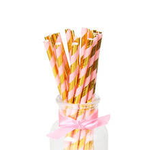 25pcs Pink Gold Paper Straws for Baby Shower Wedding Party Kids Birthday Party Decoration Supplies Paper Drinking Straws 2024 - buy cheap