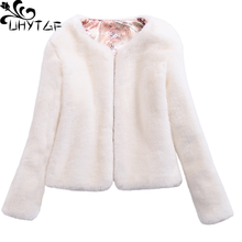 UHYTGF-abrigo de piel femenino corto, Tops, prendas de vestir cálidas de manga larga de talla grande, prendas de vestir de piel de zorro de imitación, chaqueta para mujer 711 2024 - compra barato