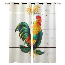 Rooster Flower Color Wood Grain Window Curtains Dark Living Room Curtains Fabric Indoor Decor Kids Window Treatment Valances 2024 - buy cheap