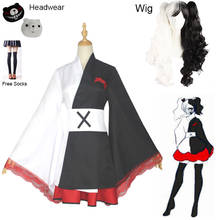 Fantasia de monokuma para cosplay, opção com peruca e saias de anime para mulheres, para dia das bruxas, cosplay 2024 - compre barato