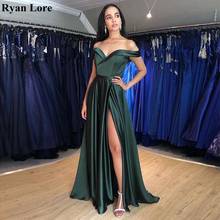 Женское вечернее платье зеленого цвета, простые элегантные платья для выпускного вечера, раздельное длинное платье с открытыми плечами, Vestidos De Festa 2020 2024 - купить недорого