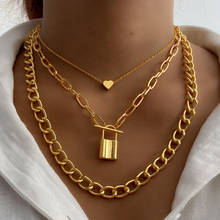 Colar largo com fecho dourado vagora, colar feminino grande com pingente de coração e chave desbloqueável 2024 - compre barato