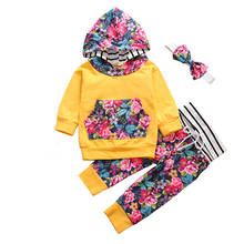 Newborn Baby Girl Clothes Set Autumn Winter Flower Print Baby Outfit Long Sleeve Hooded Tops Pants Headband Infant Clothing Suit 2024 - buy cheap