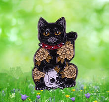 Black Unlucky Lucky Cat Japanese Maneki Neko enamel pin The cat just wants to be loved and prove that black cat are not bad luck 2024 - buy cheap