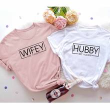 Wifey Hubby, футболка из чистого хлопка, забавные парные футболки унисекс для новобрачных, топы, милый медовый месяц, подарок, футболка для женщин, Прямая поставка 2024 - купить недорого