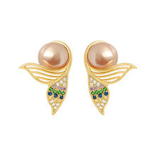 Korean Fashion Pearl Mermaid Tail Gold Stud Earrings for Women Simple Exquisite Crystal Statement Earrings New Jewelry Gifts 2024 - buy cheap