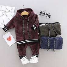 Fashion Newborn Toddler Kids Baby Boys Girls Clothes Hooded Winter Warm Solid Knit Crochet Sweater Long Pants Outfits Set 2024 - buy cheap