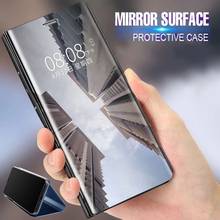 Умный зеркальный флип-чехол для телефона Samsung S21 S20 FE Ultra S10 S9 S8 Plus Note 20 10 Pro 9 8 A50 A51 A70 A71, кожаный чехол-подставка 2024 - купить недорого