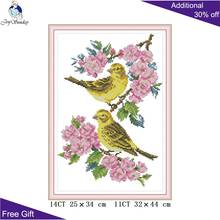 Joy Sunday Birds On The Flowers вышивка крестиком DA298 14CT 11CT Счетный и штампованный домашний декор птицы на цветы наборы крестиков 2024 - купить недорого