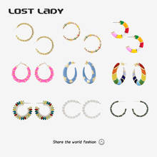 Lost Lady C Shape Stud Earrings Multiple Color Metal Earrings for Women Retro Hollow Earings Fashion Jewelry Girls Wedding Gift 2024 - buy cheap