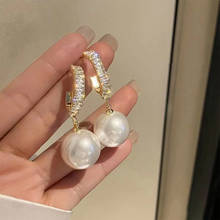 Zeojrlly Trendy Round Women Dangle Earrings 2021 New Fashion Zircon C Pearl Earrings Simple Elegant Korean Jewelry 2024 - buy cheap