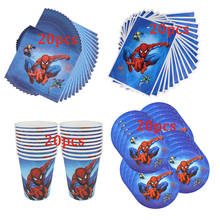 Vajilla desechable con temática de Spiderman para niños, vasos de papel, platos, servilletas y bolsas de regalo, suministros de fiesta, 80 Uds. 2024 - compra barato