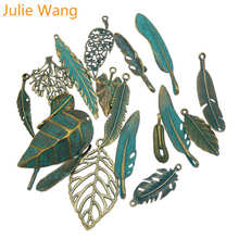 Julie Wang Random 14pcs Antique Bronze Feather Metal Alloy Pendant Charms Necklace Bracelet Jewelry Findings Making Accessories 2024 - buy cheap