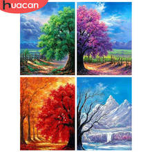 Huacan 5d pintura diamante temporada paisagem diy diamante bordado árvore mosaico strass imagens kits de decoração para casa 2024 - compre barato