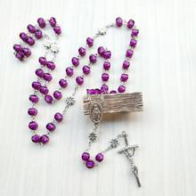 Qigo vintage jesus cruz rosário colar acrílico roxo longo colar para mulher jóias religiosas 2024 - compre barato