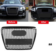 for RS6 Style Honeycomb grille Front Sport Hex Mesh Hood Grill Gloss Black for Audi A6 S6 C6 2005 2006 2007 2008 2009 2010 2011 2024 - buy cheap