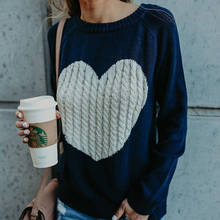 Милый пуловер с длинным рукавом и сердечком, женские вязаные свитера с круглым вырезом, осенне-зимний вязаный свитер, повседневный пуловер в стиле пэчворк, Camisolas 2024 - купить недорого