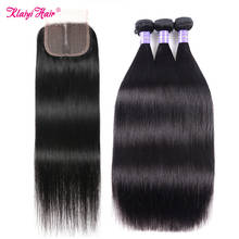Klaiyi Brazilian Hair Bundles With Closure Straight Remy Human Hair Extension Weave Bundles With T Part Lace Closure For Women 2024 - buy cheap