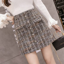 Winter 2020 Plaid Wool Skirt Womens Royal Button Pocket Front Plus Size Autumn Tweed Mini Skirt 2024 - buy cheap