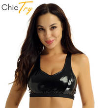 ChicTry-Tops cortos sexys para mujer, ropa de charol negro con aspecto húmedo, cuello en U profundo, para fiesta, club nocturno 2024 - compra barato