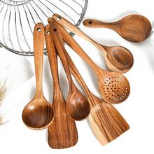 Espátula de madera de teca antiadherente, cuchara, utensilios de cocina para el hogar, utensilios de cocina 2024 - compra barato