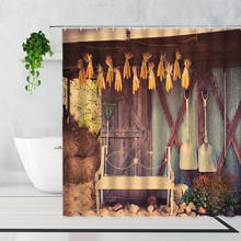 Cortina de casa de banho vintage, cortina retrô de madeira para banheira, decoração à prova d'água, tela de parede com ganchos 2024 - compre barato