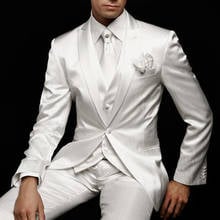 White Wedding Mens Suit for Groom Tuxedos 2020 Slim Fit Prom Party Custom Satin Men Suits 3 Piece Jacket Pants Vest Male Clothes 2024 - buy cheap