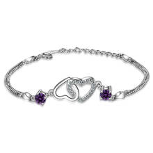 Pulsera de plata esterlina 925 para mujer, brazalete con abalorios de corazón de cristal de doble capa, cadena de caja, joyería de boda sl079 2024 - compra barato