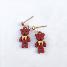 Cute Handmade Candy Color Cartoon Bear Dangle Drop Earrings for Women Funny Animal Resin Earrings Daily Jewelry Christmas Gift 2024 - buy cheap