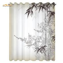 Cortinas asiáticas, arte japonesa, com estilo tradicional, tema árvore sakura de bambu, para sala de estar, quarto, cortinas brancas para janela 2024 - compre barato