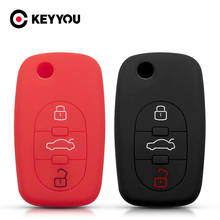 Keyyou-capa de silicone dobrável para chave do carro, com 3 botões, para audi a2, a3, s3, a4, s4, a6, s6, rs6, a8, tt, allroad 2024 - compre barato