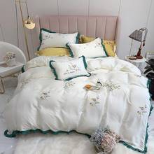 42 New Product 4 Pcs embroidery flowers Bedding Set tencel Bedclothes pink blue Bed Linens Duvet Cover Set Bed Sheet 2024 - buy cheap