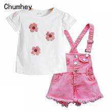 Chumhey-monos con tirantes para niñas, pantalones cortos vaqueros rosas, ropa para niños, mono de bebé Kawaii, ropa para niños 2024 - compra barato