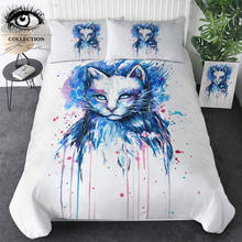 Space by Pixie Cold Art Bedding Set Watercolor Duvet Cover With Pillowcases Animal Cat Eye Bed Set 3-Piece Blue Bedclothes 2024 - buy cheap