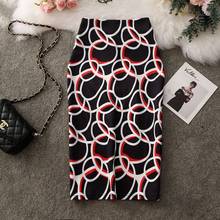 European and American-Style Geometric Printing Ring Bag Hip Mid-Length over-the-Knee Skirt High Waist   women  skirts 2024 - buy cheap