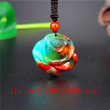 Natural Color Chinese Jade Rose Flower Pendant Necklace Fashion Charm Jadeite Jewelry Carved Amulet Gifts for Women Men 2024 - buy cheap