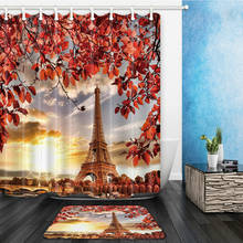 Conjunto de cortinas de banheiro com estampa da torre de paris, cortina romântica para o dia dos namorados, decoração para banheiro e casa, tapete de flanela, 40x60cm 2024 - compre barato