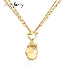 Real S925 Sterling Silver Women Design Irregular Pendant Neckalce Double Layered Chain 18K Gold OT Buckle Necklaces 925 Silver 2024 - buy cheap