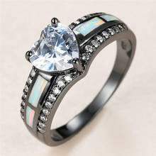 Trendy Female Love Heart Crystal Ring Charm Black Gold Big Wedding Rings For Women Luxury White Opal Stone Engagement Ring 2024 - buy cheap