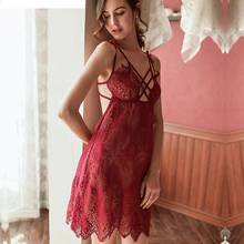 Lace Hollow Womens Nightgown Femme Sleepwear V-neck Night Dress Backless See Through Sexy Lingerie Long Homewear 2024 - buy cheap