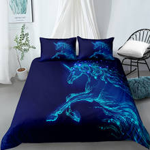 Conjuntos de edredom e capa de cavalo, design personalizado em 3d, roupa de cama com design animal, capa de travesseiro, king queen, tamanho único, 160x200cm, azul 2024 - compre barato