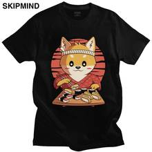 Kawaii Shiba Inu Dog T Shirt Men 100% Cotton Graphic T-shirt Short Sleeved Funny Eating Japanese Sushi Tshirt Anime Tee Top Gift 2024 - buy cheap