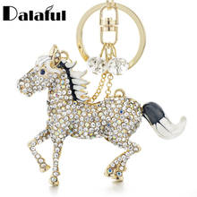 Llaveros de caballo Dalaful Chic para mujer, colgante de bolso de perlas simples de Cristal AB para coche, anillos de soporte para llavero K317 2024 - compra barato
