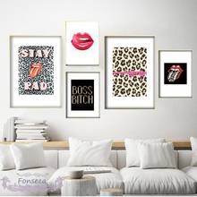 Fashion Leopard Pattern Lips Canvas Painting Modern Nordic Wall Art Picture Queen Quotes Posters for Living Room Home Decor 2024 - buy cheap