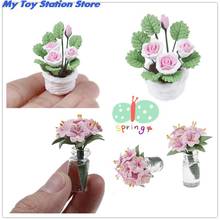 NewPink Lily Glass Bottle Flower Arrangement Dollhouse Furniture Miniatures Accessories Mini Fake Plant Flower Doll House Toy 2024 - buy cheap